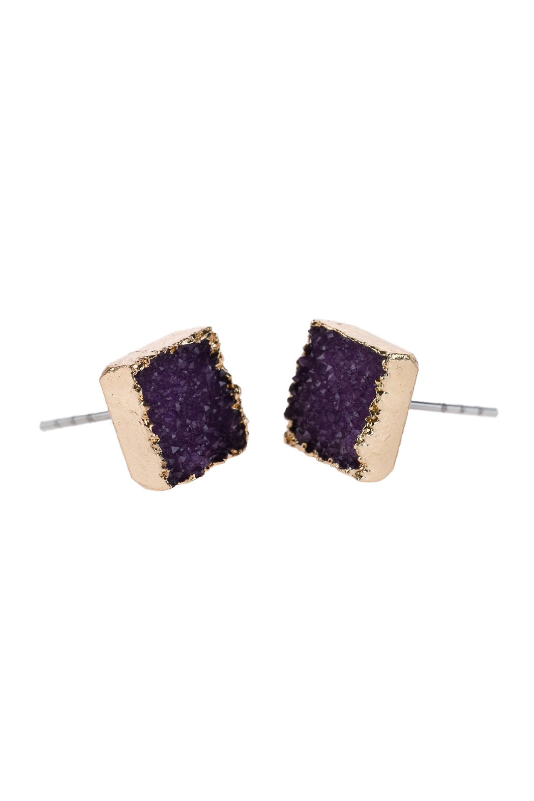 Square Druzy Stone Stud Earrings - 12 COLORS -