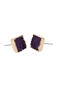 Thumbnail for Square Druzy Stone Stud Earrings - 12 COLORS -