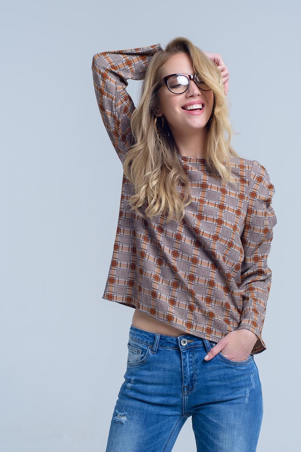 Q2 - Brown Top With Check Print - 1 COLOR -