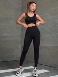 Thumbnail for Ruched Tank and Leggings Sport Set - 2 PCS. - T - 1 COLOR -