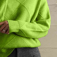 Thumbnail for Geometric Turtleneck Long Sleeve Sweater - T - 8 COLORS -