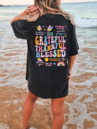 Thumbnail for Letter Graphic Back, Smile Front Round Neck Short Sleeve T-Shirt - T - 1 COLOR -