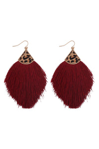 Thumbnail for Leopard Real Leather Tassel Hook Earrings - 9 COLORS -