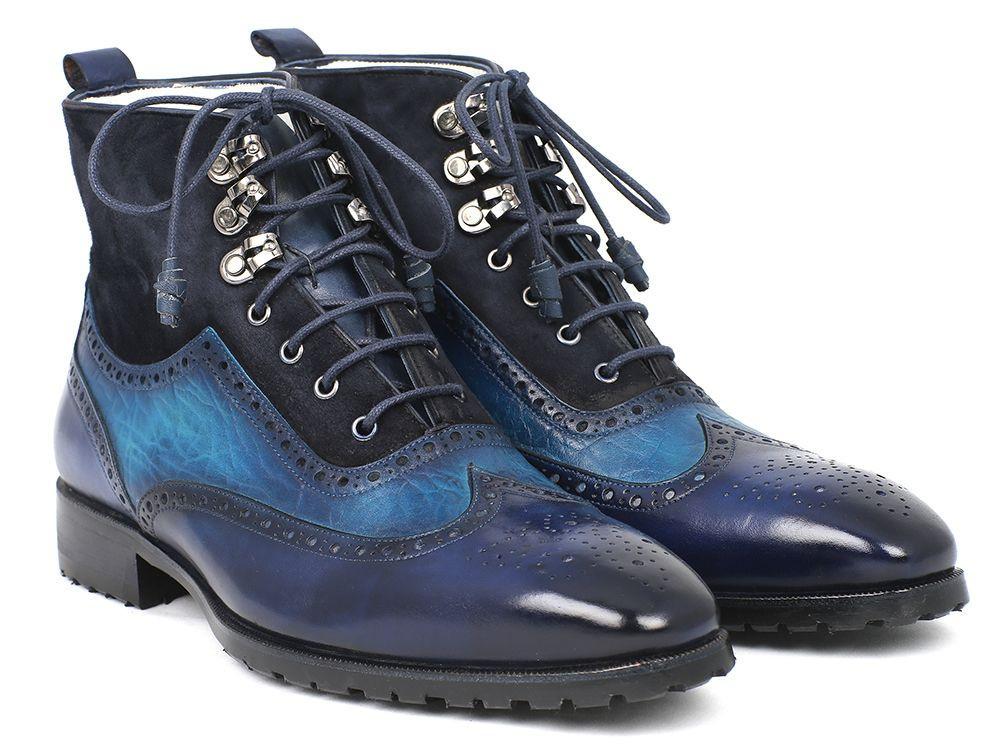 Paul Parkman - Wingtip Boots Blue Suede & Leather -