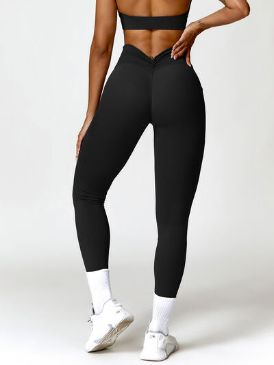 Ruched Pocketed High Waist Active Leggings - T - 4 COLORS -