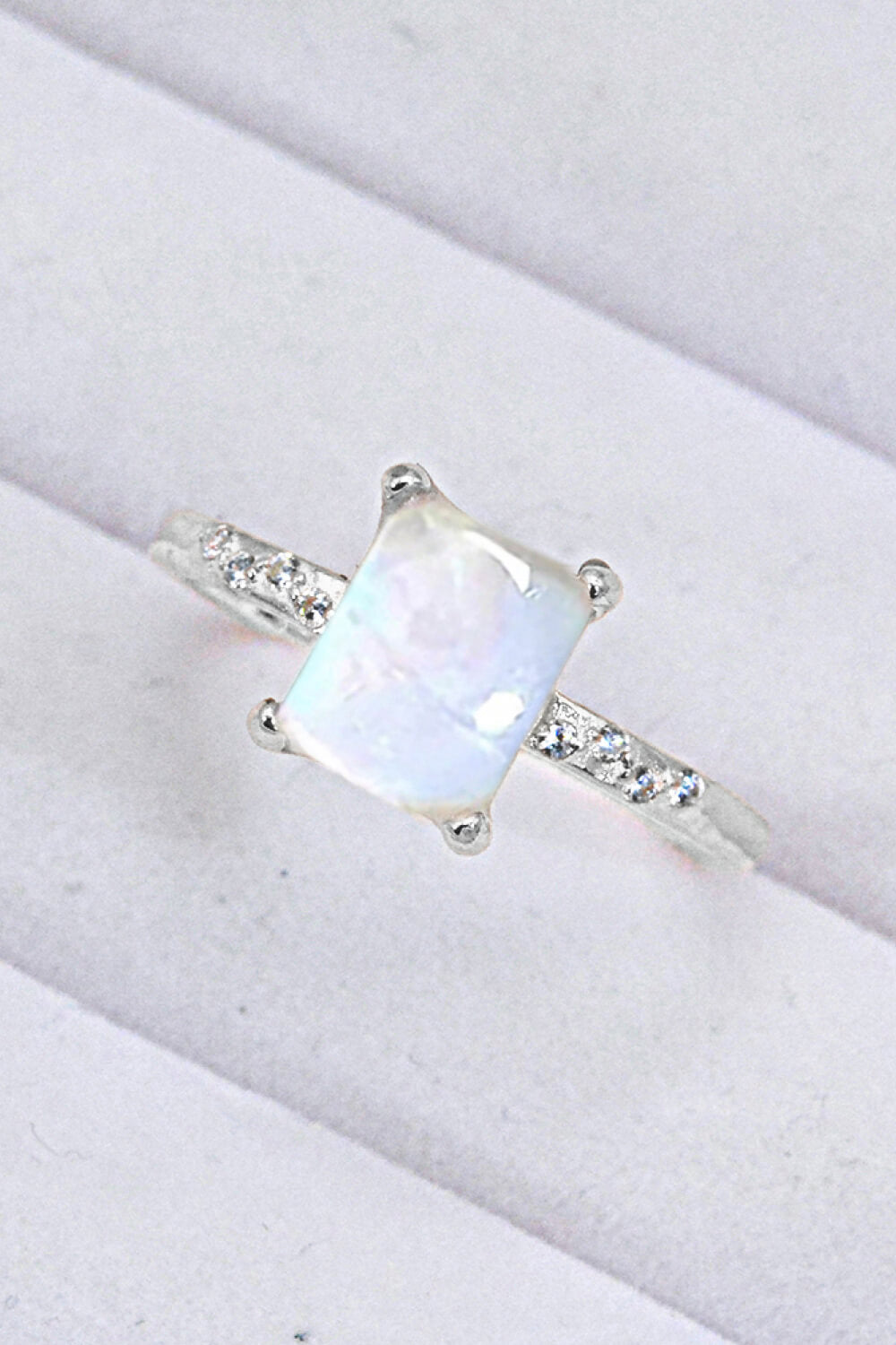 Square Moonstone Ring - T - SIZES 6 THRU 9 - 3 FINISHES -