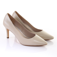 Thumbnail for Leather 8cm Pin Heel Pointed Toe Pumps-Beige