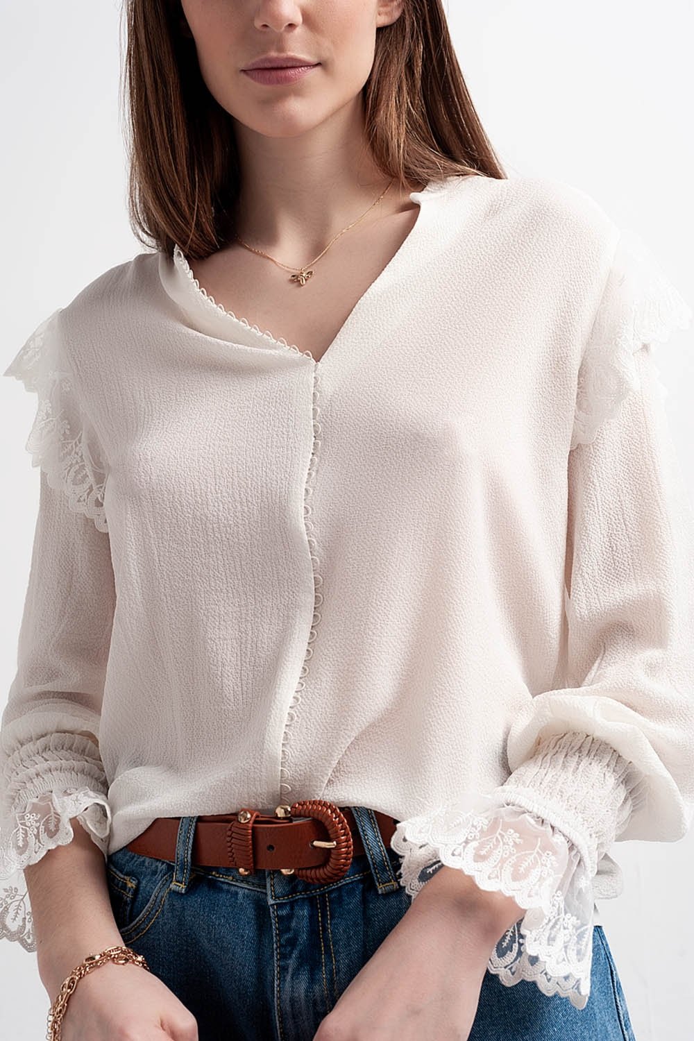 Q2 - Volume Sleeve Blouse With Cuff Sleeve in Oyster - 1 COLOR -