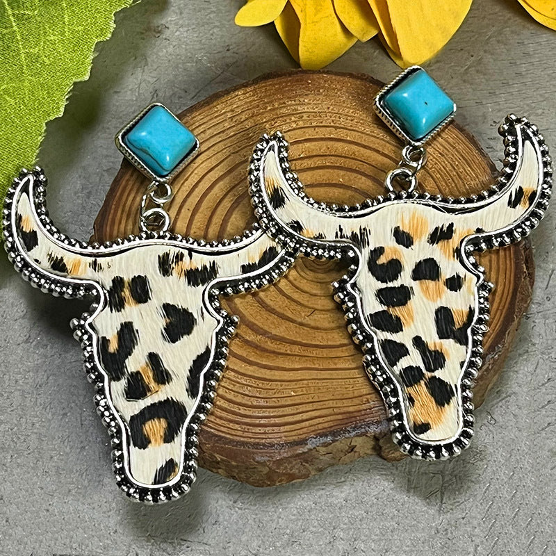 Bull Shape Turquoise Dangle Earrings - T - 4 STYLES -