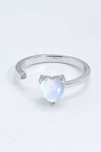 Thumbnail for Inlaid Moonstone Heart Adjustable Open Ring - T - 1 SIZE FIT - 2 FINISHES -