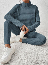 Thumbnail for Ribbed Turtleneck Top and Pants Set - 2 PCS. - T - 5 COLORS -