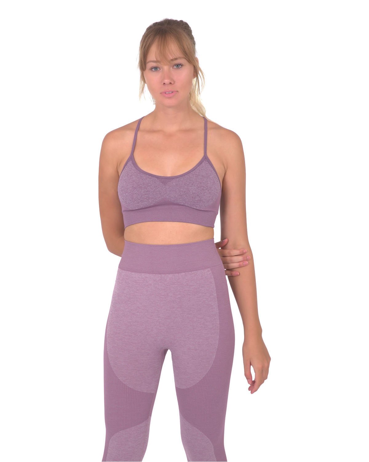 Savoy - Megara Seamless Sports Bra With Striped Band - Purple - 1 COLOR -