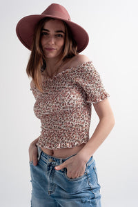 Thumbnail for Q2 - Ruched Top in Pink Ditsy Floral - 1 COLOR -