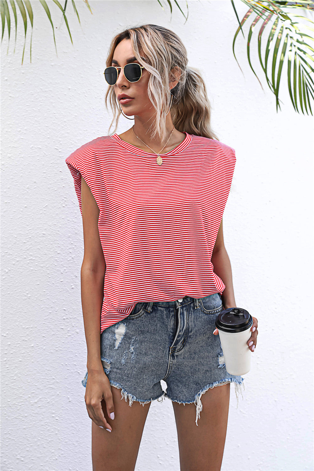 Round Neck Cap Sleeve Tee - T - 6 COLORS -