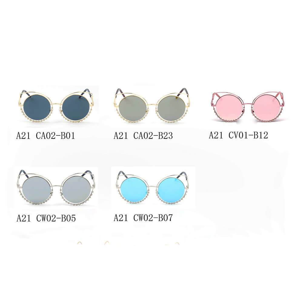 Holland | A21 - Designer Pearl-Studded Cut-Out Cat Eye Princess Sunglasses - 5 COLORS -