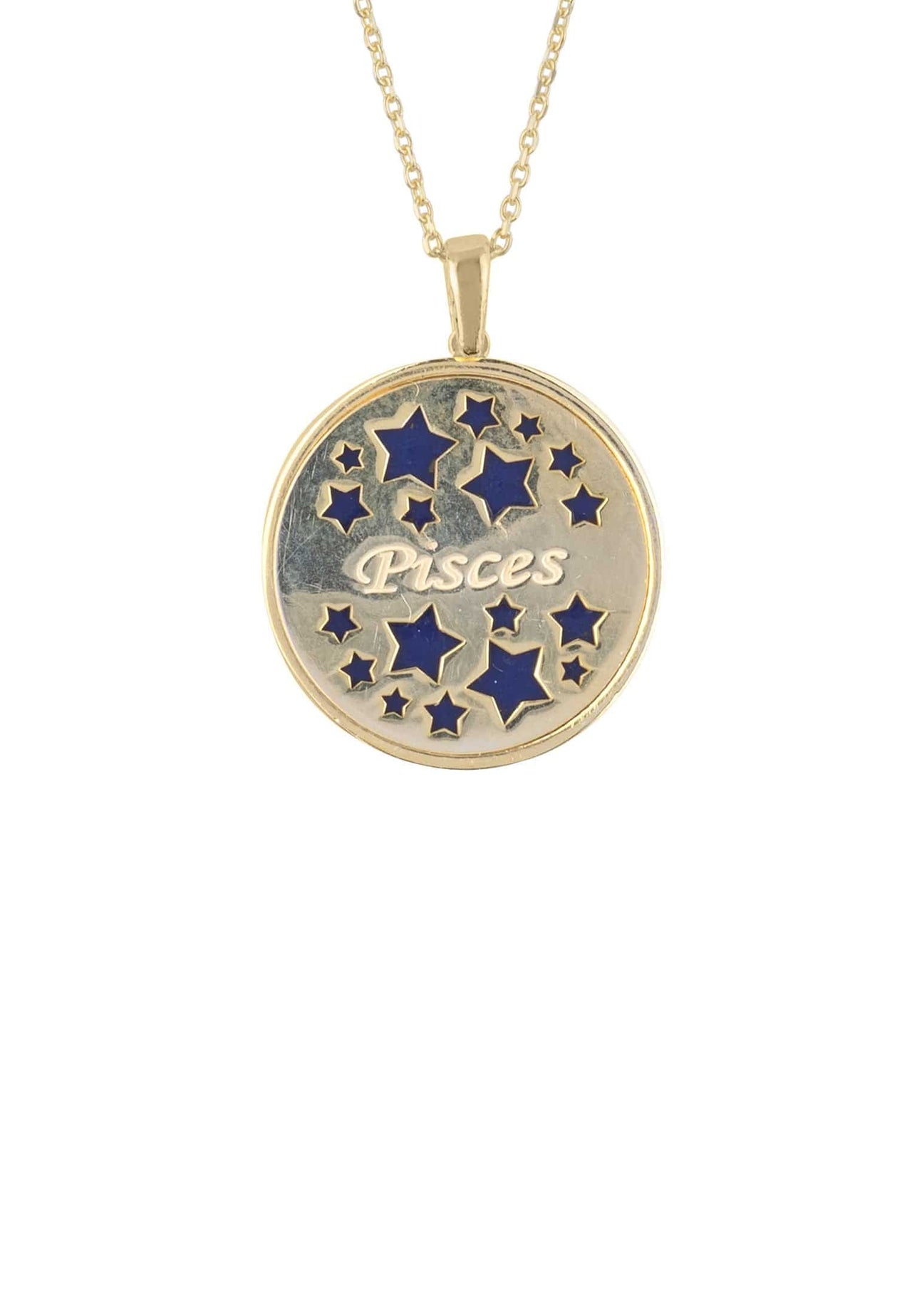 Zodiac Lapis Lazuli Gemstone Star Constellation Pendant Necklace Gold Pisces -