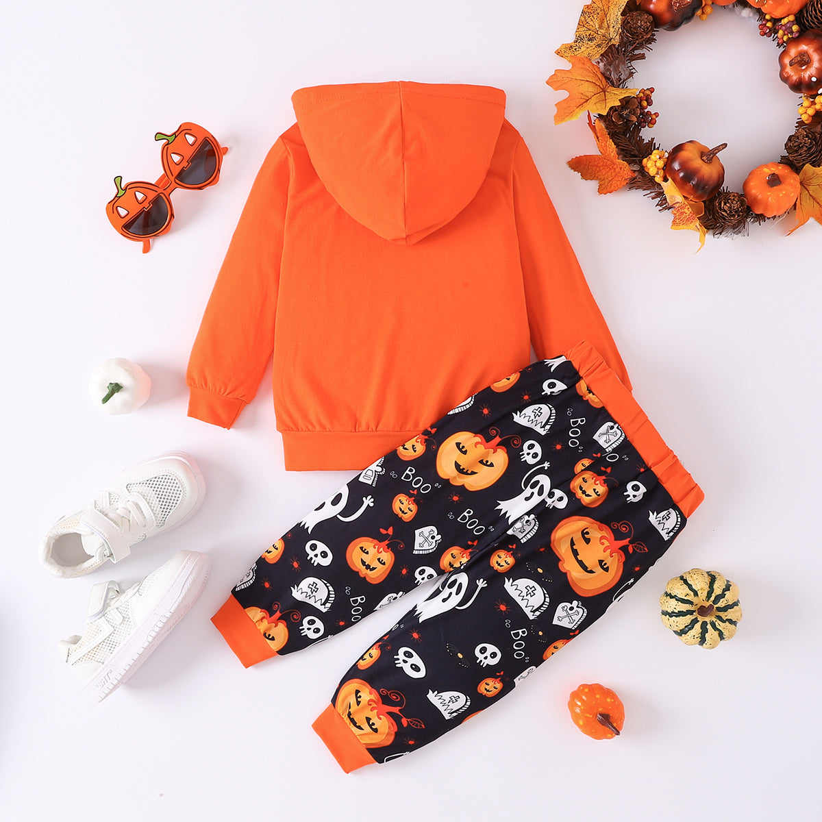 BOO Graphic Long Sleeve Hoodie and Printed Pants Set - 2 PCS. - T - 2 COLORS -