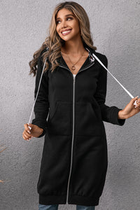 Thumbnail for Leopard Spliced Drawstring Zip Up Hoodie Dress - T - 1 COLOR -