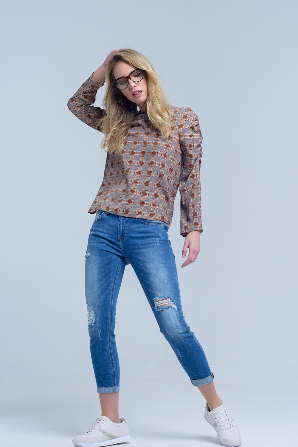 Q2 - Brown Top With Check Print - 1 COLOR -