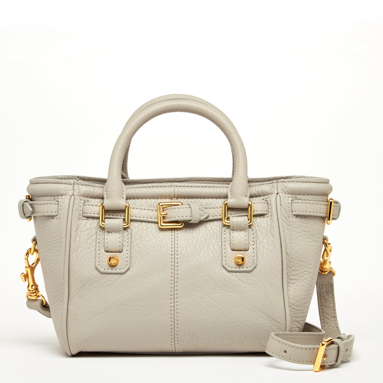 Emma Leather Satchel Bag Grayish Beige -