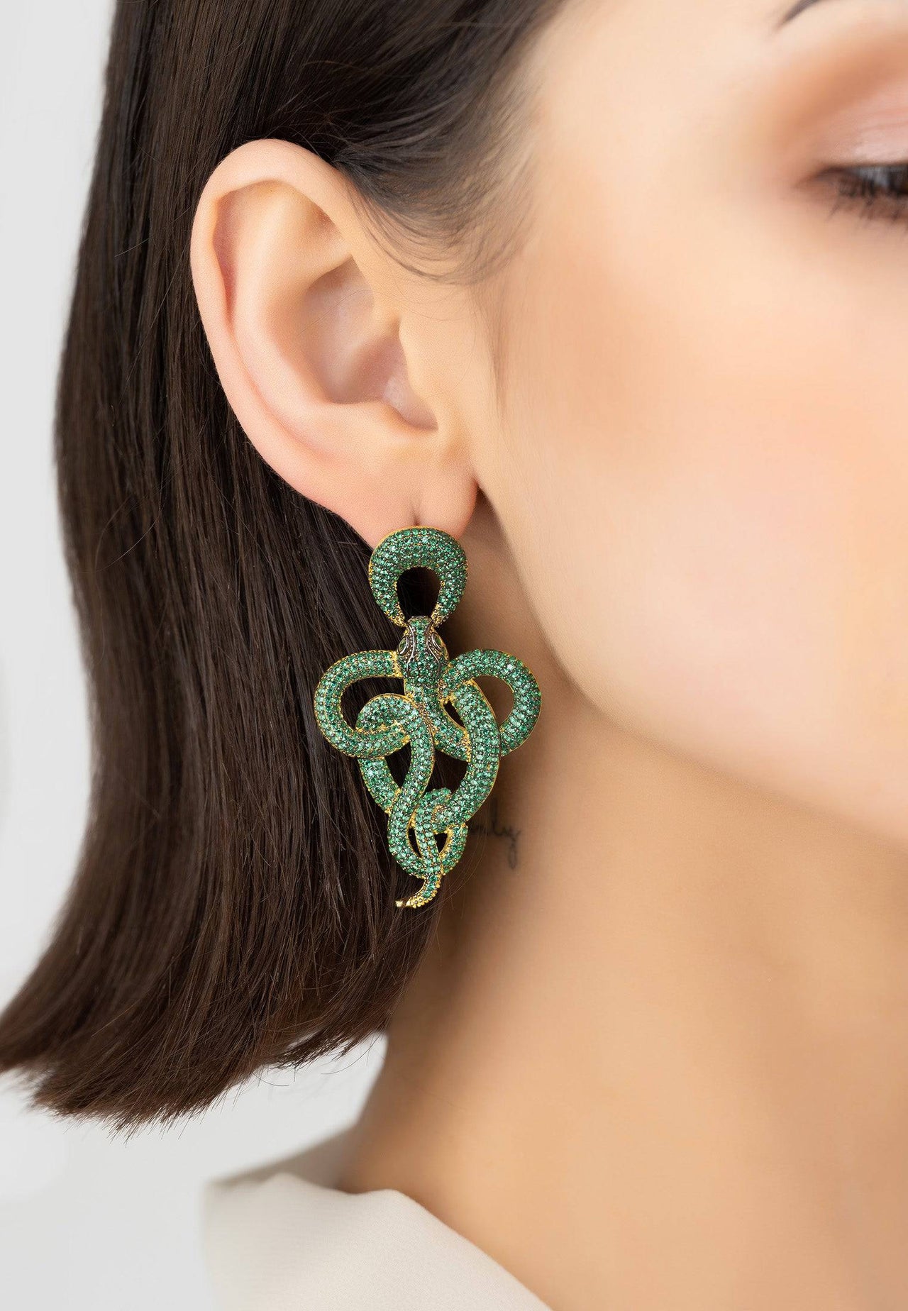 LATELITA - Viper Snake Drop Earrings Gold Emerald -