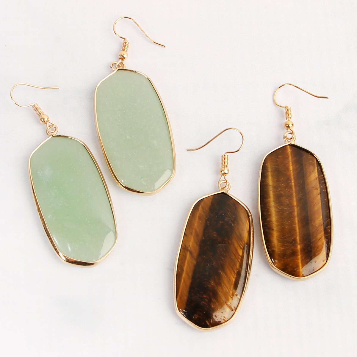 USA - Natural Oval Stone Earrings - 9 COLORS -