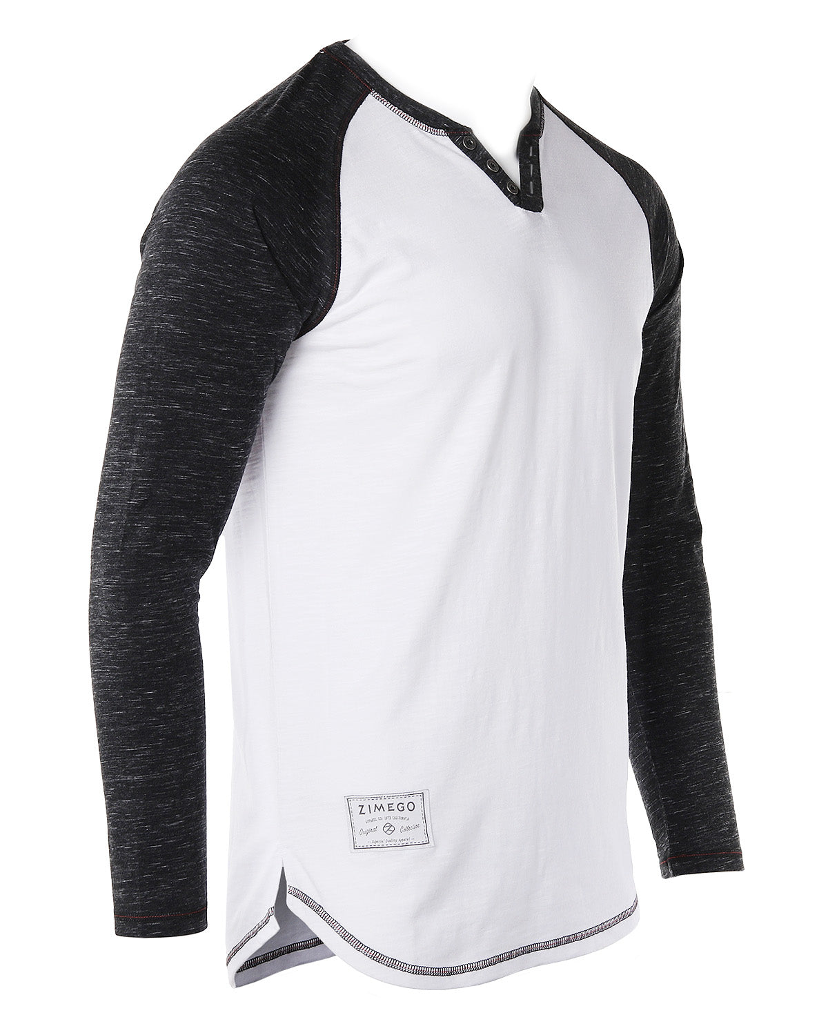 Long Sleeve Contrast Raglan Henley V-Neck T-Shirts - 1 COLOR