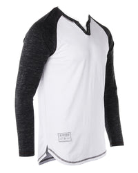 Thumbnail for Long Sleeve Contrast Raglan Henley V-Neck T-Shirts - 1 COLOR