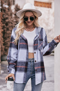 Thumbnail for Plaid Dropped Shoulder Hooded Jacket - T - 5 COLORS -