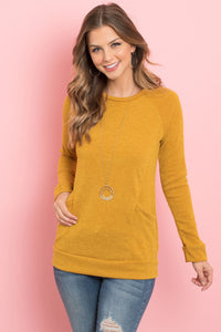 Thumbnail for Riah Fashion - Knit Front Pocket Long Sleeved Top - 2 COLORS -