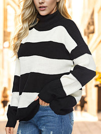 Thumbnail for Striped Turtleneck Long Sleeve Sweater - T - 3 COLORS -