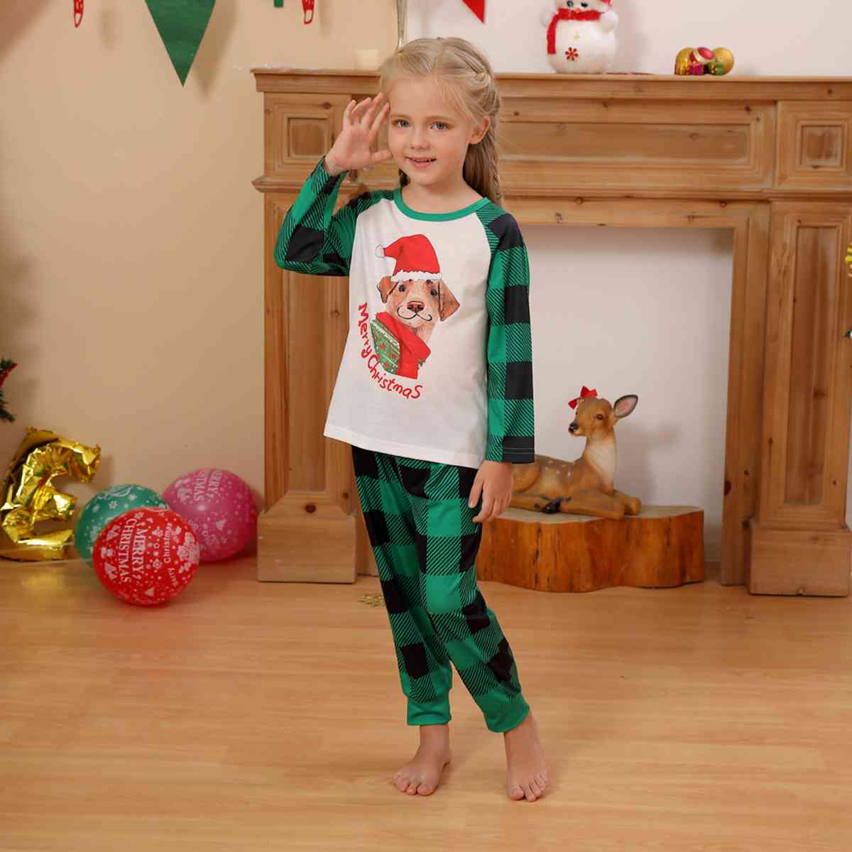 KIDS MERRY CHRISTMAS Graphic Top and Plaid Pants Set - T -