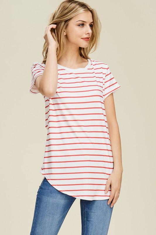 Riah Fasion - Striped Short Sleeve Top - 3 COLORS -