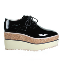 Thumbnail for Double Layer Wedges Enamel Leather Lace Up Shoes