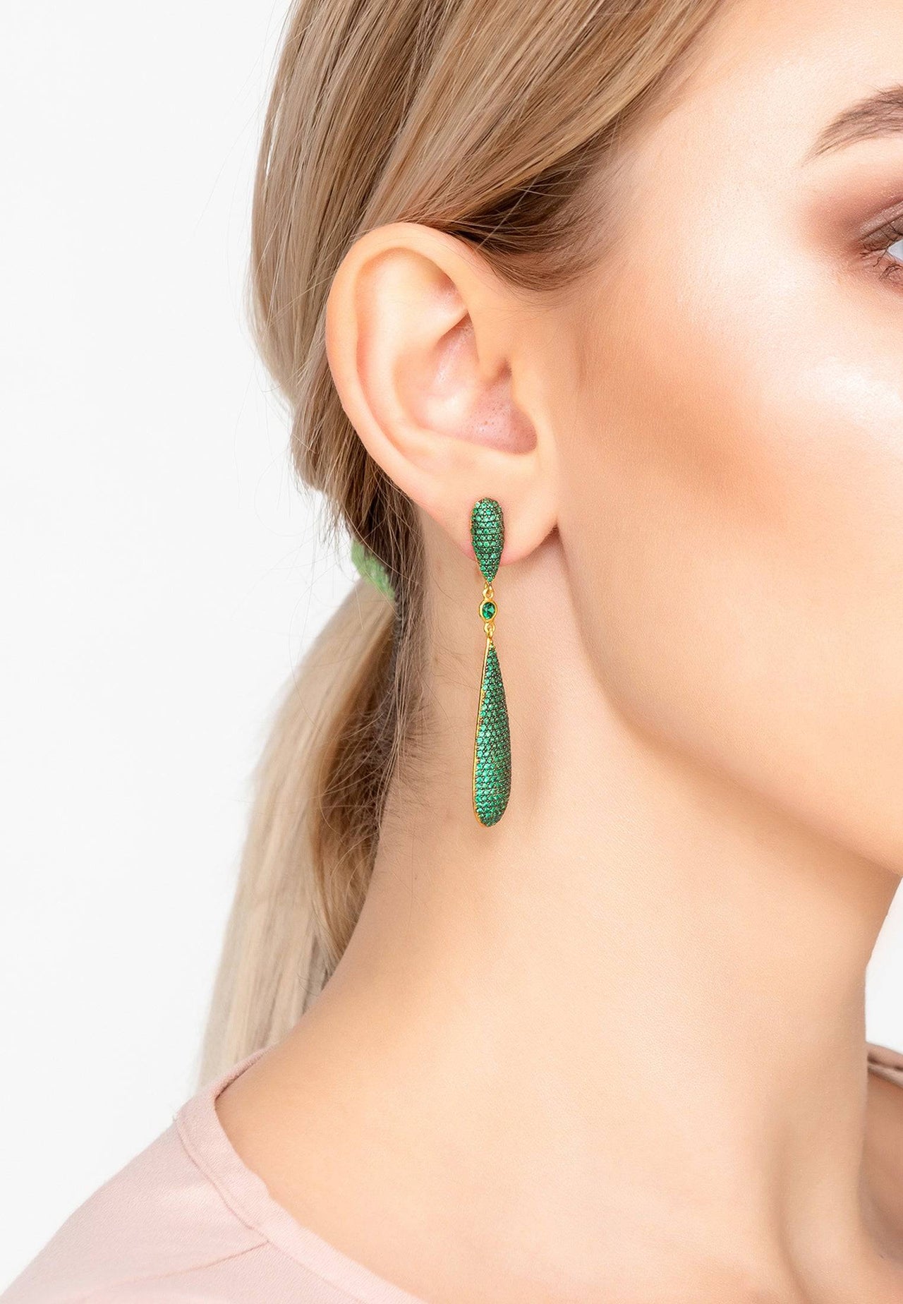 LATELITA -  Long Drop Earrings Emerald Green Cz -