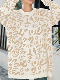 Thumbnail for Leopard Round Neck Tunic Sweater - T - 3 COLORS -