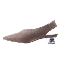 Thumbnail for Clear Heel Suede Pointed Toe Pumps (Dark Beige)