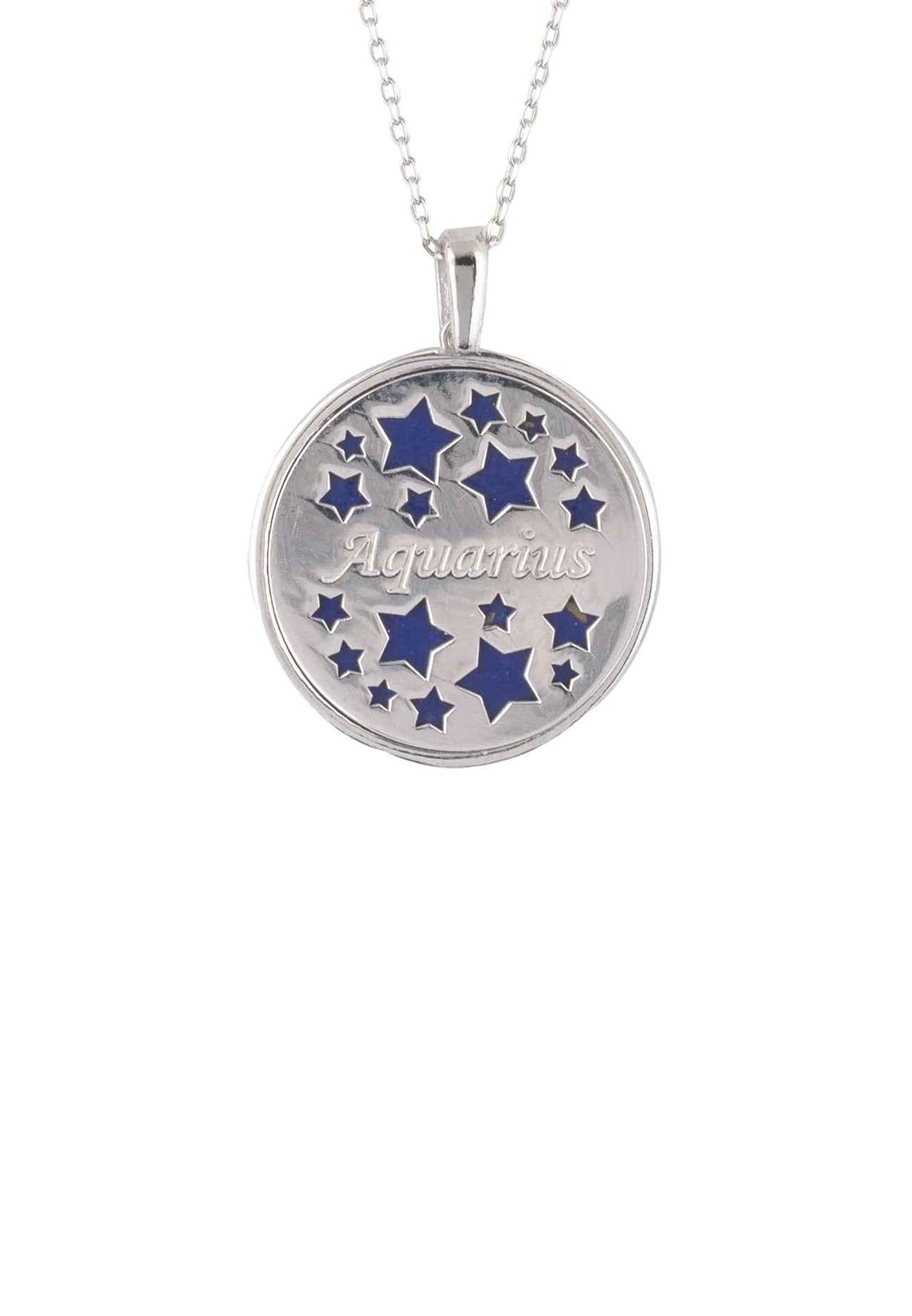 Zodiac Lapis Lazuli Gemstone Star Constellation Pendant Necklace Silver Aquarius -