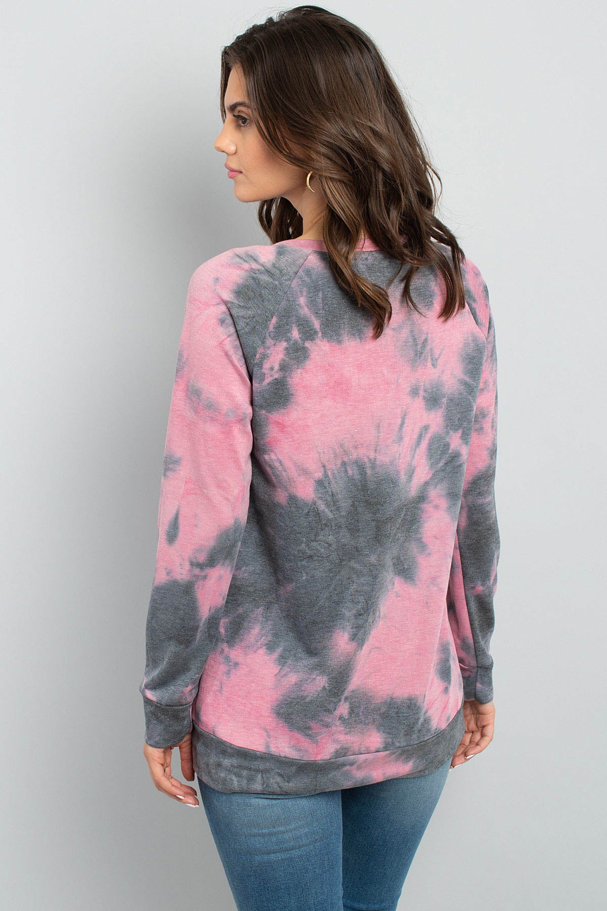 Riah Fashion - Tie Dye Long Sleeve Top With Kangaroo Pocket - 4 COLORS -