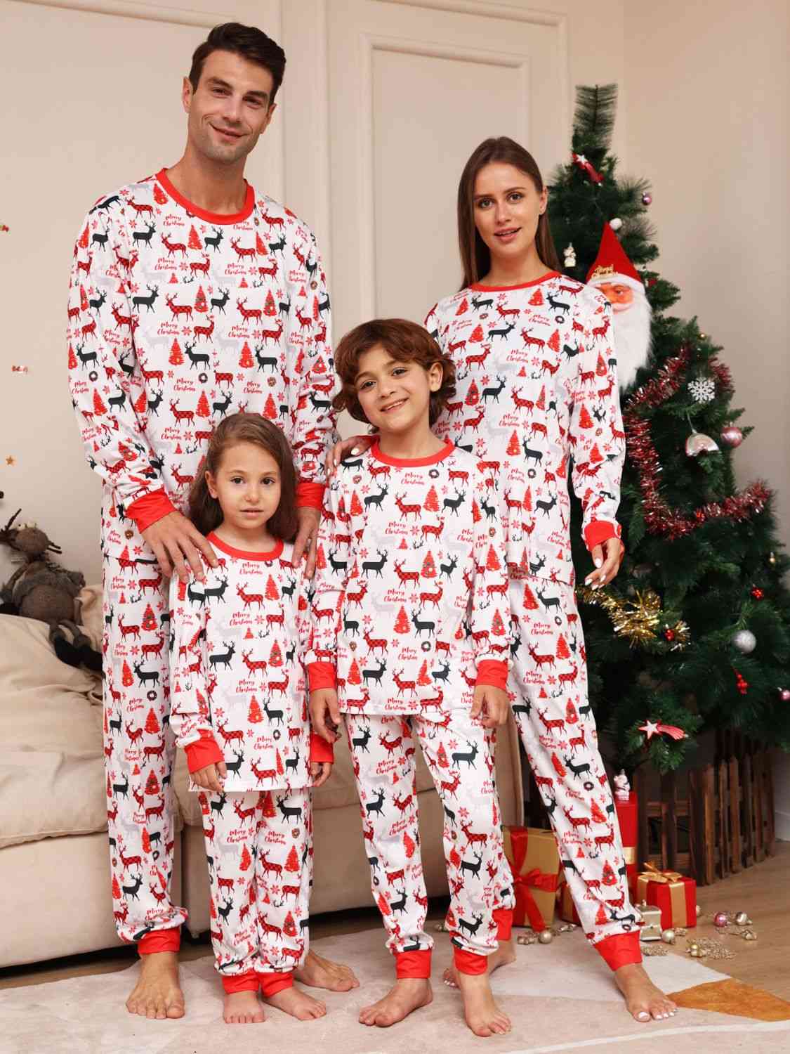 MEN Full Size Reindeer Print Top and Pants Set - T -