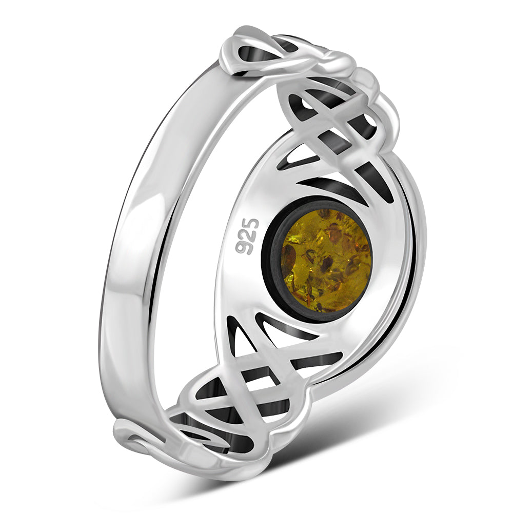 Creidne - Baltic Amber Celtic Knot Sterling Silver Ring - 5, 5.5, 6 - 3 SIZES -