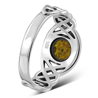 Thumbnail for Creidne - Baltic Amber Celtic Knot Sterling Silver Ring - 5, 5.5, 6 - 3 SIZES -