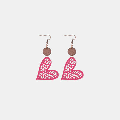 Faux Leather Iron Hook Heart Earrings - T - 3 COLORS -