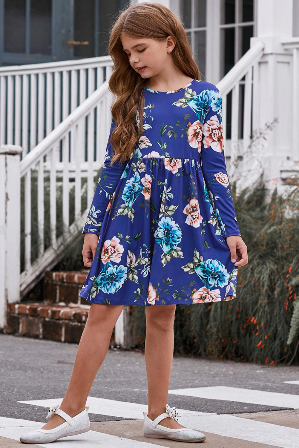 Girls Floral Long Sleeve Dress with Pockets - T - 4 SIZES - 1 COLOR -