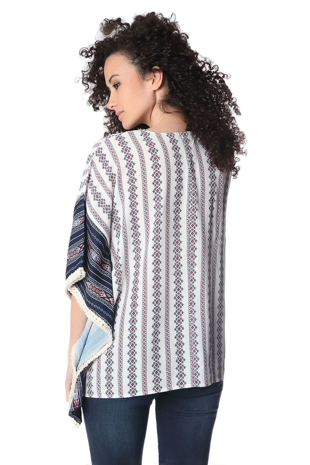 Q2 - Navy Oversized Poncho Top in Tribe Print - 1 COLOR -