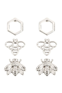 Thumbnail for Riah Fashion - Bee 3 Set Metal Earrings - 2 FINISHES -