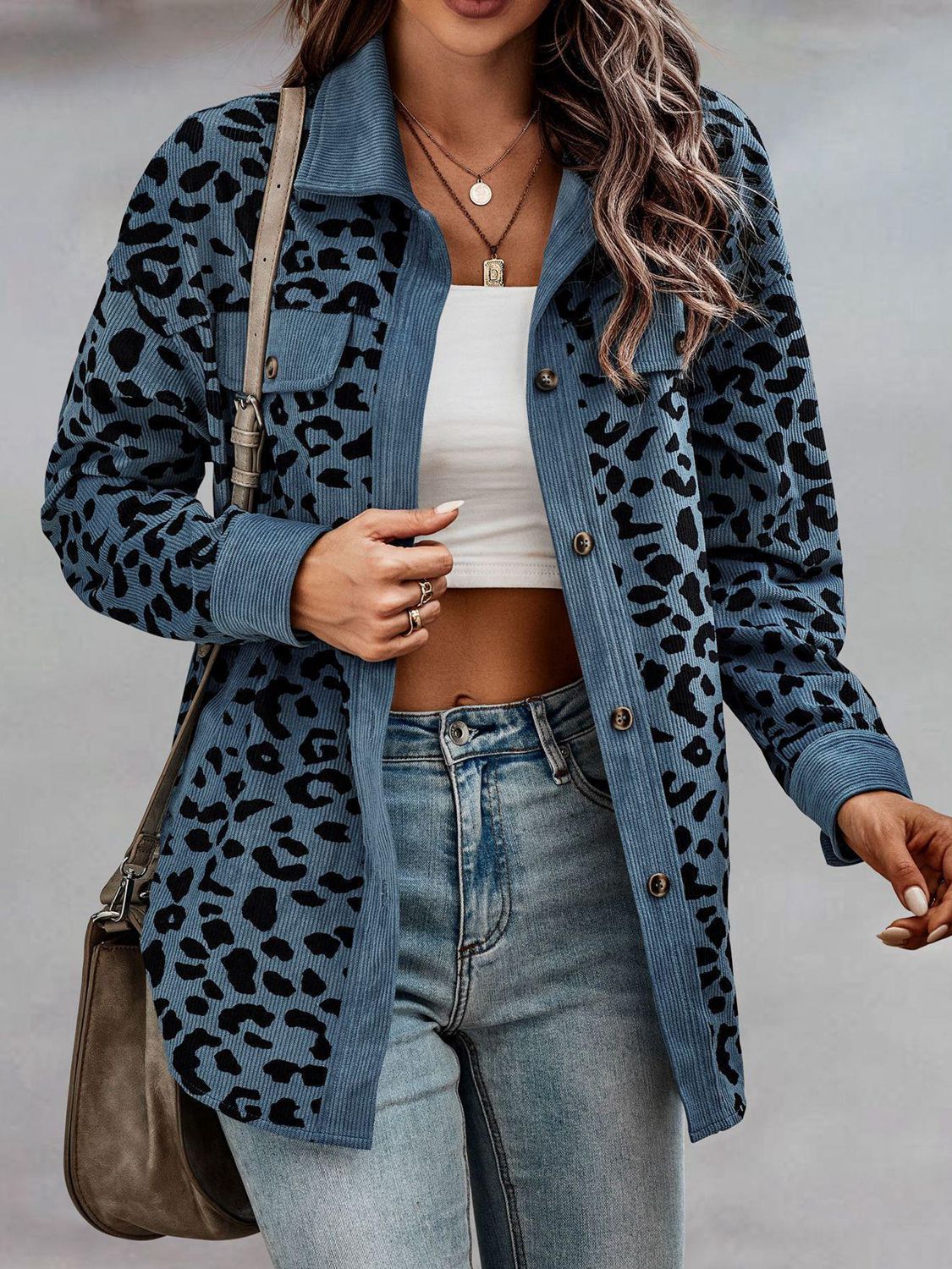 Full Size Leopard Buttoned Jacket - T - 5 COLORS -