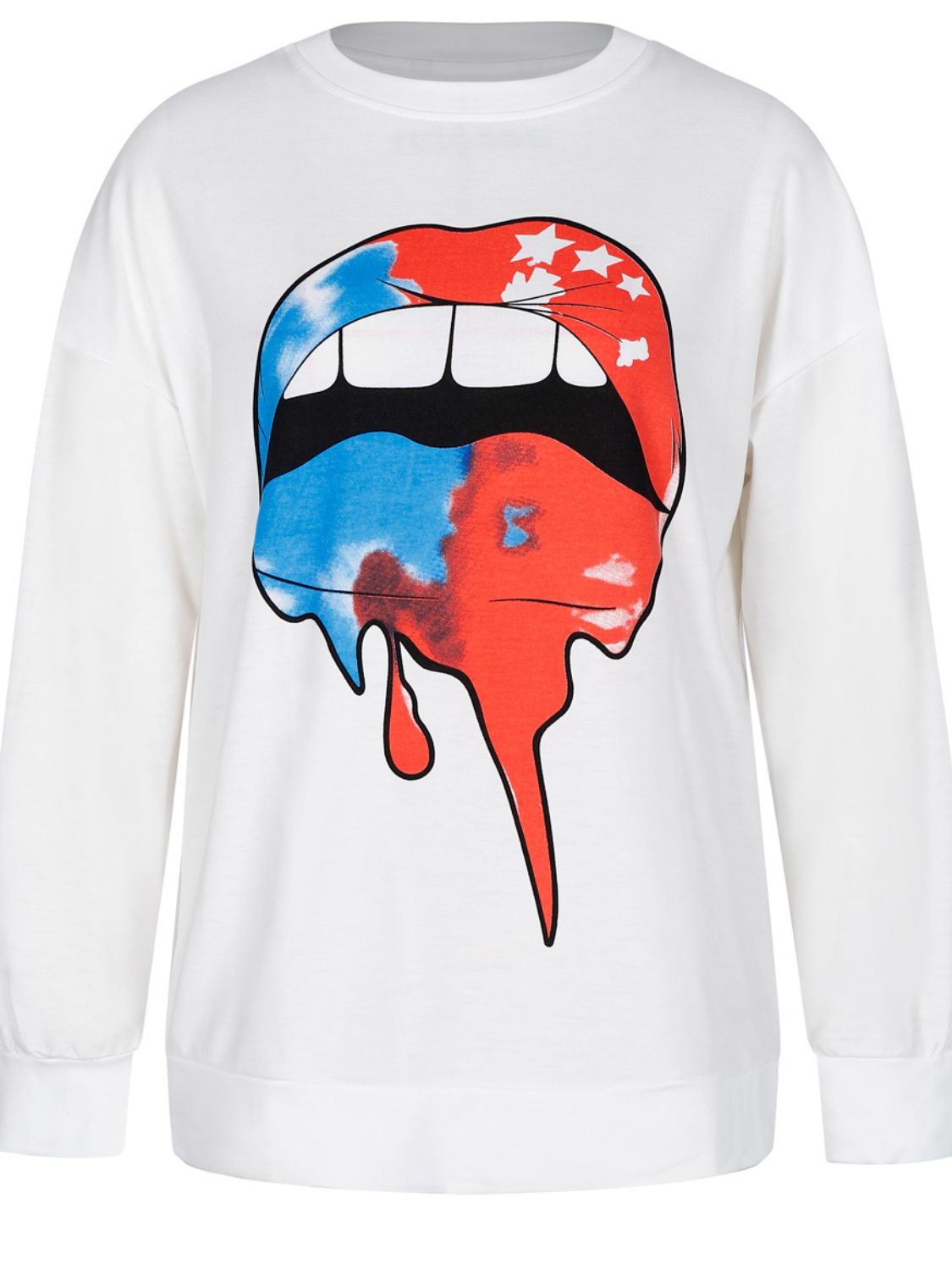 Graphic Dropped Shoulder Round Neck Sweatshirt - T - 3 LIP DESIGNS -