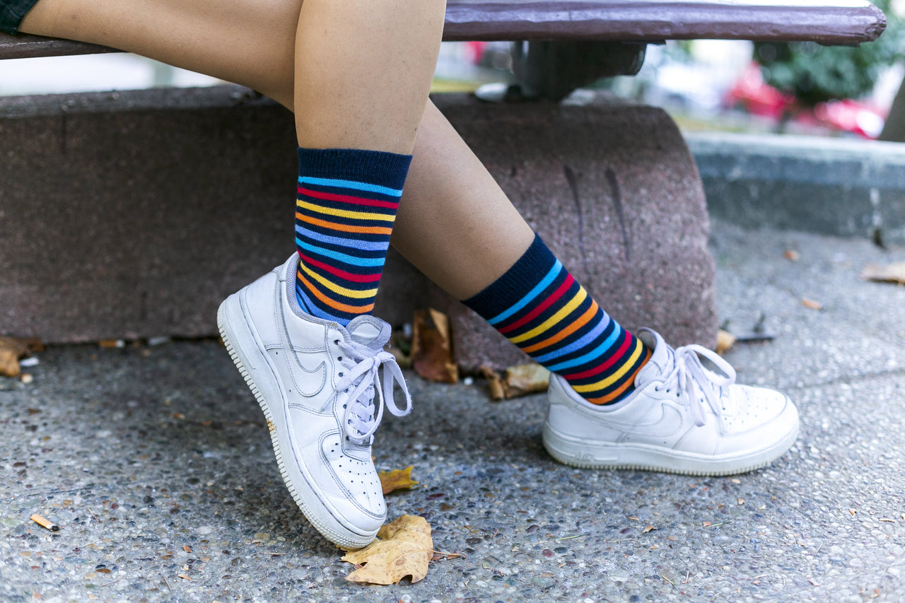 Women's Black Rainbow Stripe Socks - 1 COLOR -