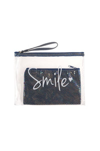 Thumbnail for Riah Fashion - Clear Smile Cosmetic Bag With Sparkly Pouch - 5 CLEAR COLORS -